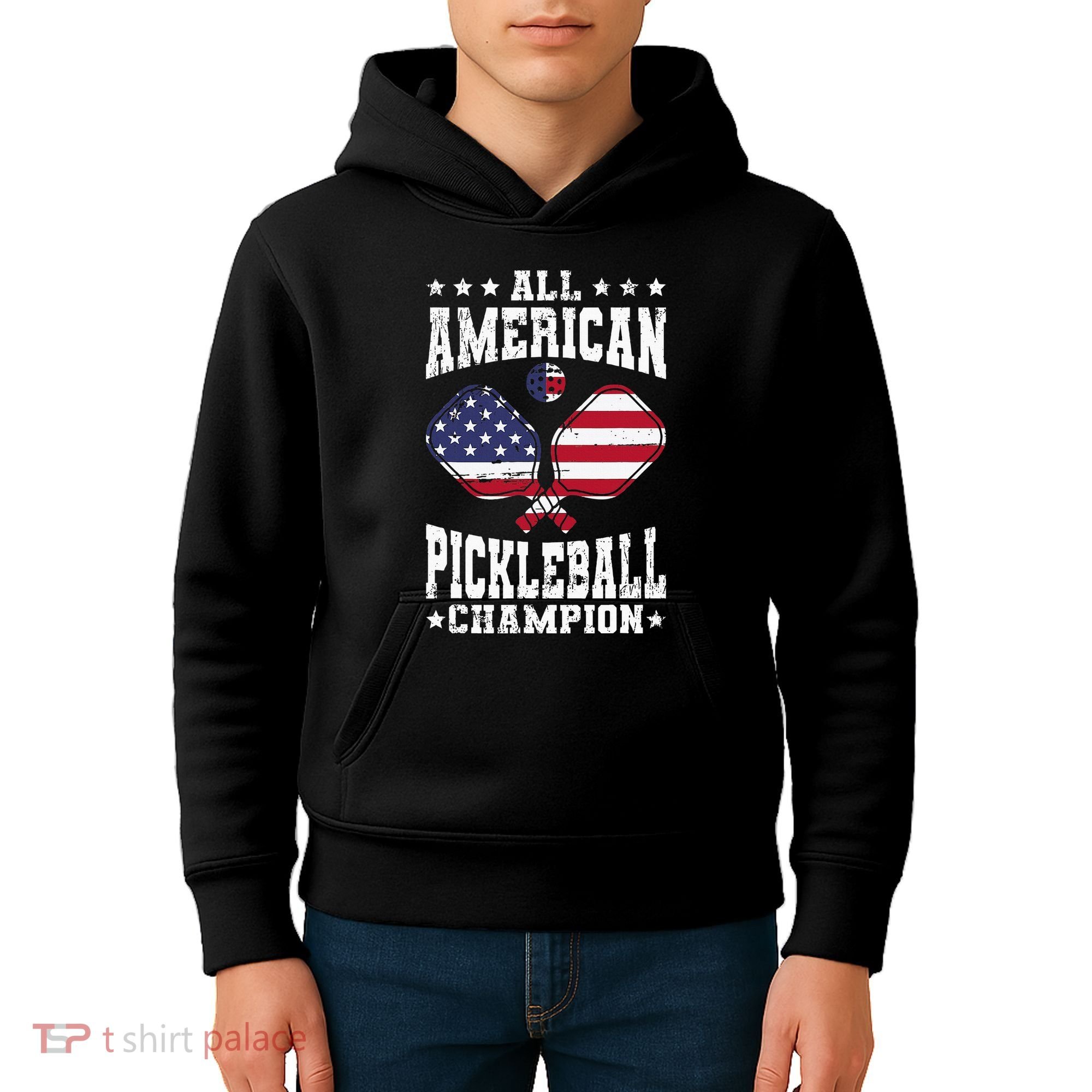 All American Pickleball Champion Patriotic Paddleball Kids Hoodie