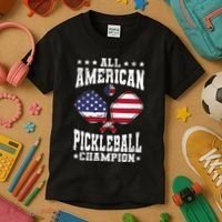 All American Pickleball Champion Patriotic Paddleball Kids T-Shirt thumb 3