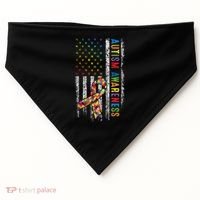 Autism Awareness Puzzle Ribbon Usa Flag USA-Made Doggie Bandana thumb 0