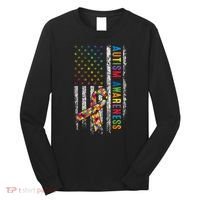 Autism Awareness Puzzle Ribbon Usa Flag Long Sleeve Shirt thumb 0
