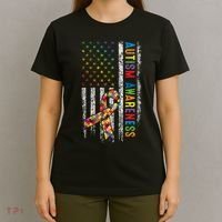Autism Awareness Puzzle Ribbon Usa Flag T-Shirt thumb 4