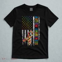 Autism Awareness Puzzle Ribbon Usa Flag T-Shirt thumb 5