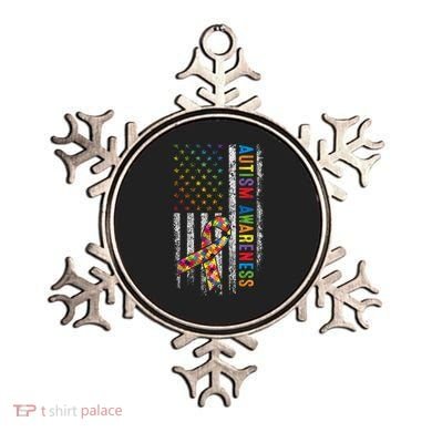 Autism Awareness Puzzle Ribbon Usa Flag Ornament