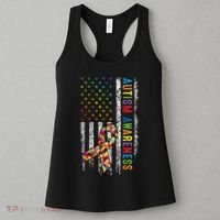 Autism Awareness Puzzle Ribbon Usa Flag Women's Tank Top thumb 3