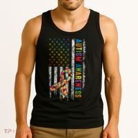 Autism Awareness Puzzle Ribbon Usa Flag Tank Top thumb 3
