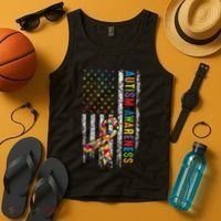 Autism Awareness Puzzle Ribbon Usa Flag Tank Top thumb 4