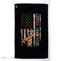 Autism Awareness Puzzle Ribbon Usa Flag Golf Towel thumb 0