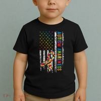 Autism Awareness Puzzle Ribbon Usa Flag Toddler T-Shirt thumb 2