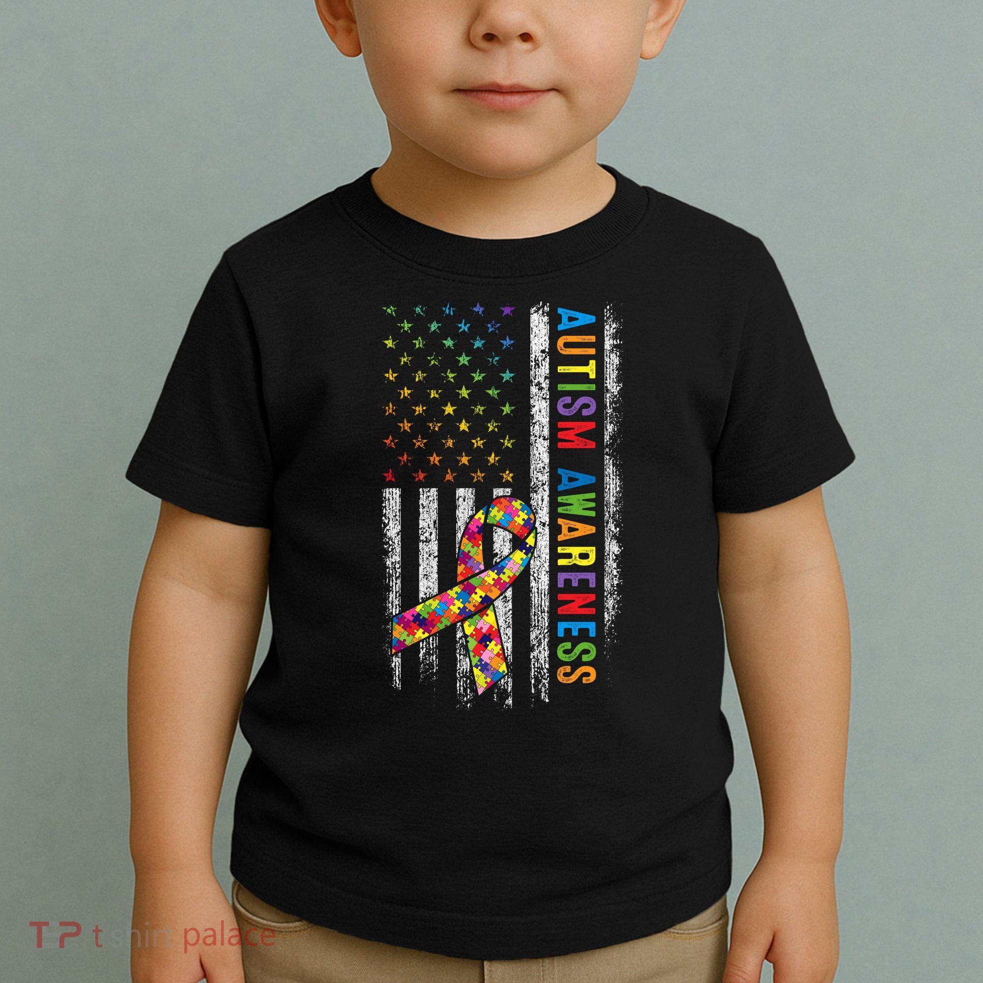 Autism Awareness Puzzle Ribbon Usa Flag Toddler T-Shirt