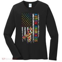 Autism Awareness Puzzle Ribbon Usa Flag Women's Long Sleeve Shirt thumb 0