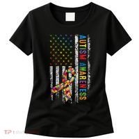 Autism Awareness Puzzle Ribbon Usa Flag Women's T-Shirt thumb 0