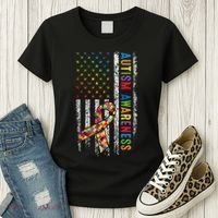 Autism Awareness Puzzle Ribbon Usa Flag Women's T-Shirt thumb 3