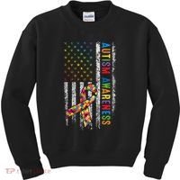 Autism Awareness Puzzle Ribbon Usa Flag Kids Sweatshirt thumb 0