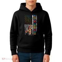 Autism Awareness Puzzle Ribbon Usa Flag Kids Hoodie thumb 4