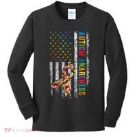 Autism Awareness Puzzle Ribbon Usa Flag Kids Long Sleeve Shirt thumb 0