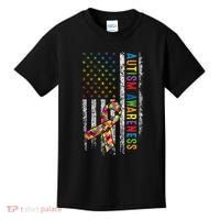 Autism Awareness Puzzle Ribbon Usa Flag Kids T-Shirt thumb 0