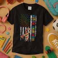 Autism Awareness Puzzle Ribbon Usa Flag Kids T-Shirt thumb 3