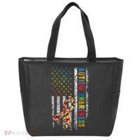 Autism Awareness Puzzle Ribbon Usa Flag Tote Bag thumb 0