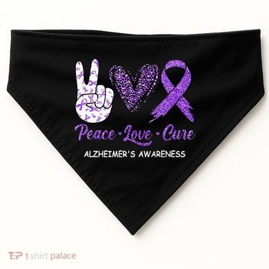 Alzheimers Awareness Peace Love Cure Leopard USA-Made Doggie Bandana