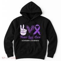 Alzheimers Awareness Peace Love Cure Leopard Hoodie thumb 0