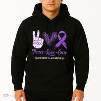 Alzheimers Awareness Peace Love Cure Leopard Hoodie thumb 2