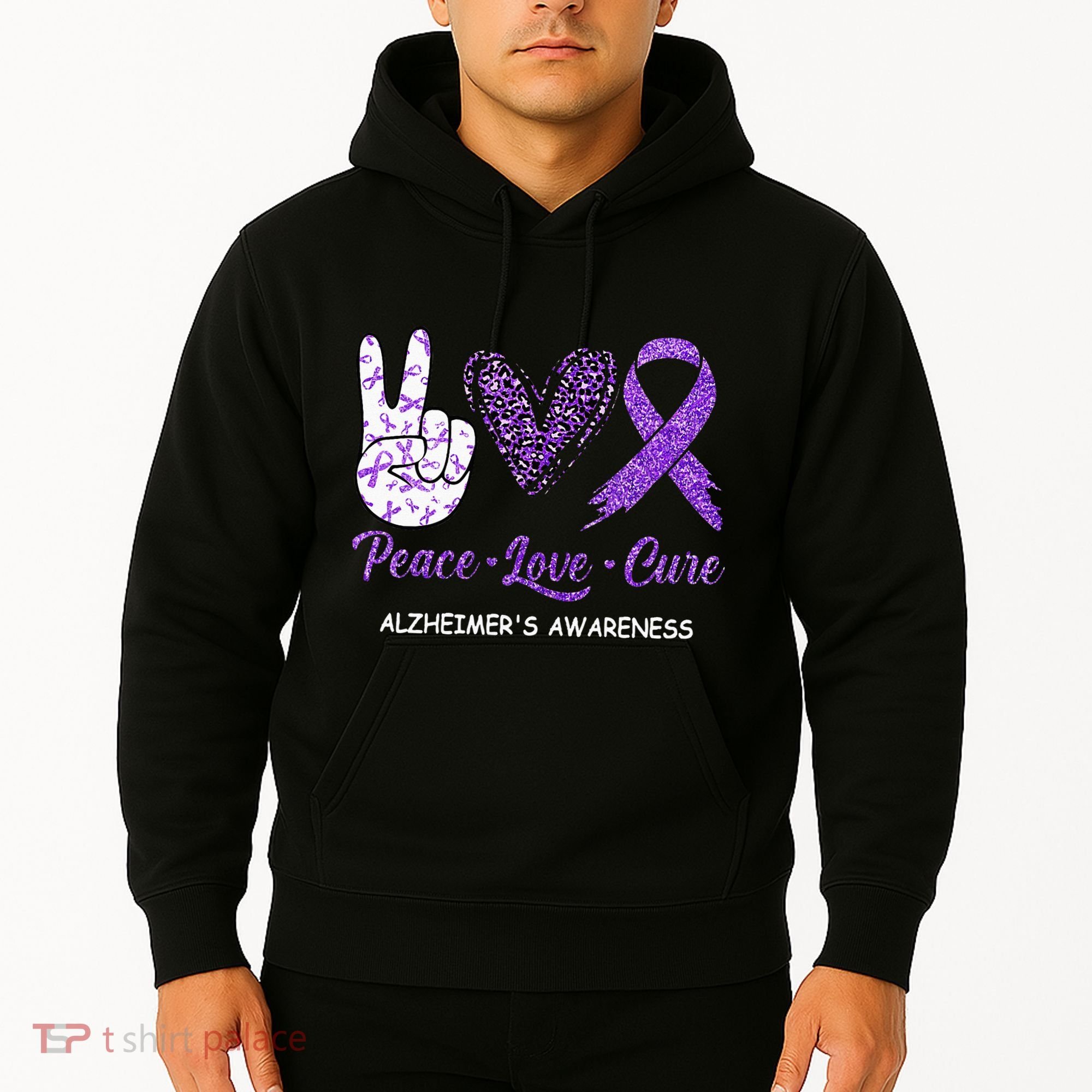Alzheimers Awareness Peace Love Cure Leopard Hoodie