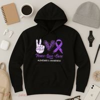 Alzheimers Awareness Peace Love Cure Leopard Hoodie thumb 3