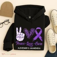 Alzheimers Awareness Peace Love Cure Leopard Hoodie thumb 4