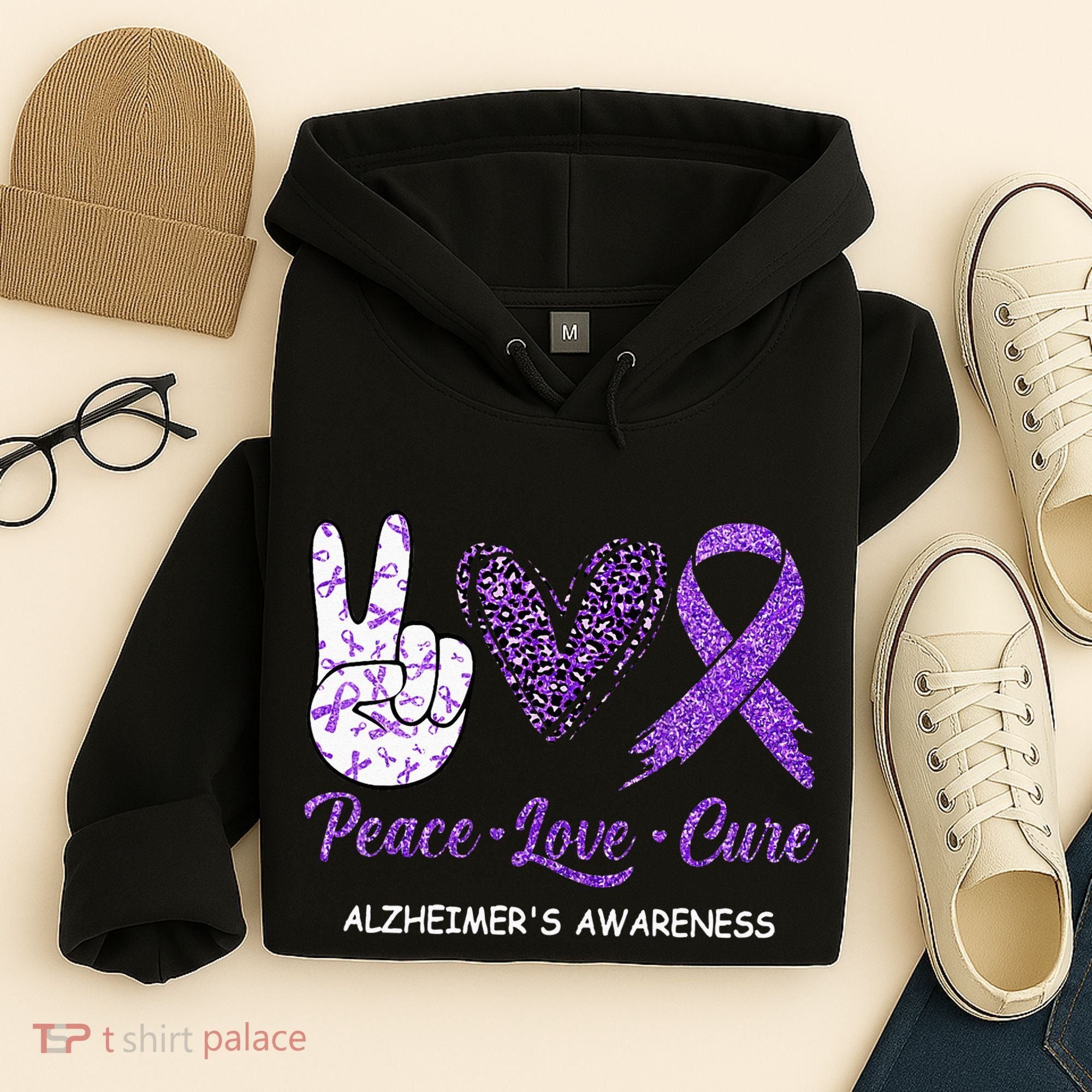 Alzheimers Awareness Peace Love Cure Leopard Hoodie