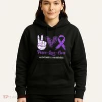 Alzheimers Awareness Peace Love Cure Leopard Hoodie thumb 5