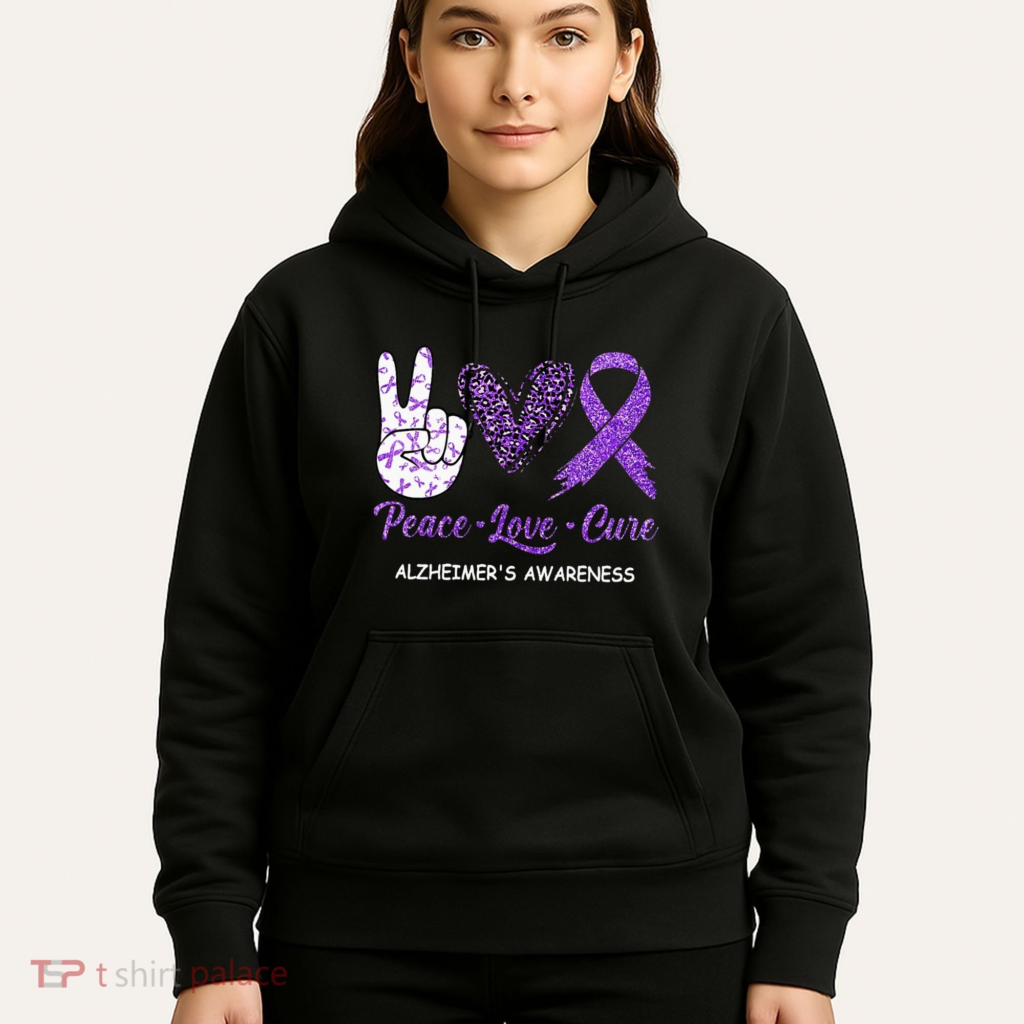 Alzheimers Awareness Peace Love Cure Leopard Hoodie