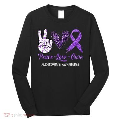 Alzheimers Awareness Peace Love Cure Leopard Long Sleeve Shirt