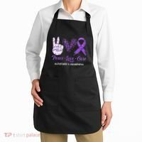 Alzheimers Awareness Peace Love Cure Leopard Apron thumb 2