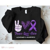 Alzheimers Awareness Peace Love Cure Leopard Sweatshirt thumb 2