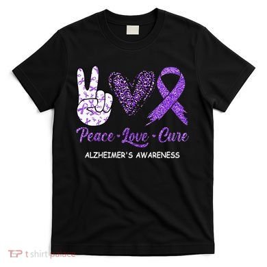 Alzheimers Awareness Peace Love Cure Leopard T-Shirt