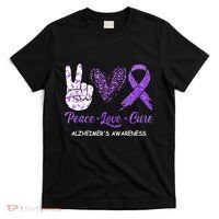 Alzheimers Awareness Peace Love Cure Leopard T-Shirt thumb 0