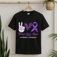 Alzheimers Awareness Peace Love Cure Leopard T-Shirt thumb 2