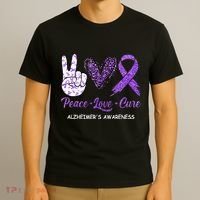 Alzheimers Awareness Peace Love Cure Leopard T-Shirt thumb 3
