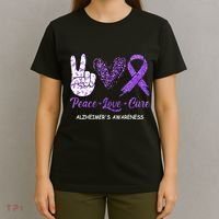 Alzheimers Awareness Peace Love Cure Leopard T-Shirt thumb 4
