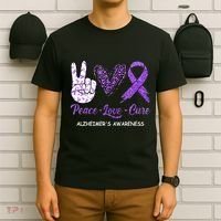 Alzheimers Awareness Peace Love Cure Leopard T-Shirt thumb 6