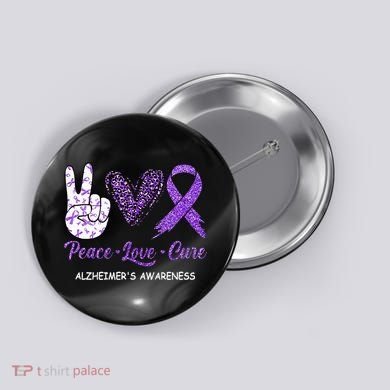 Alzheimers Awareness Peace Love Cure Leopard Button