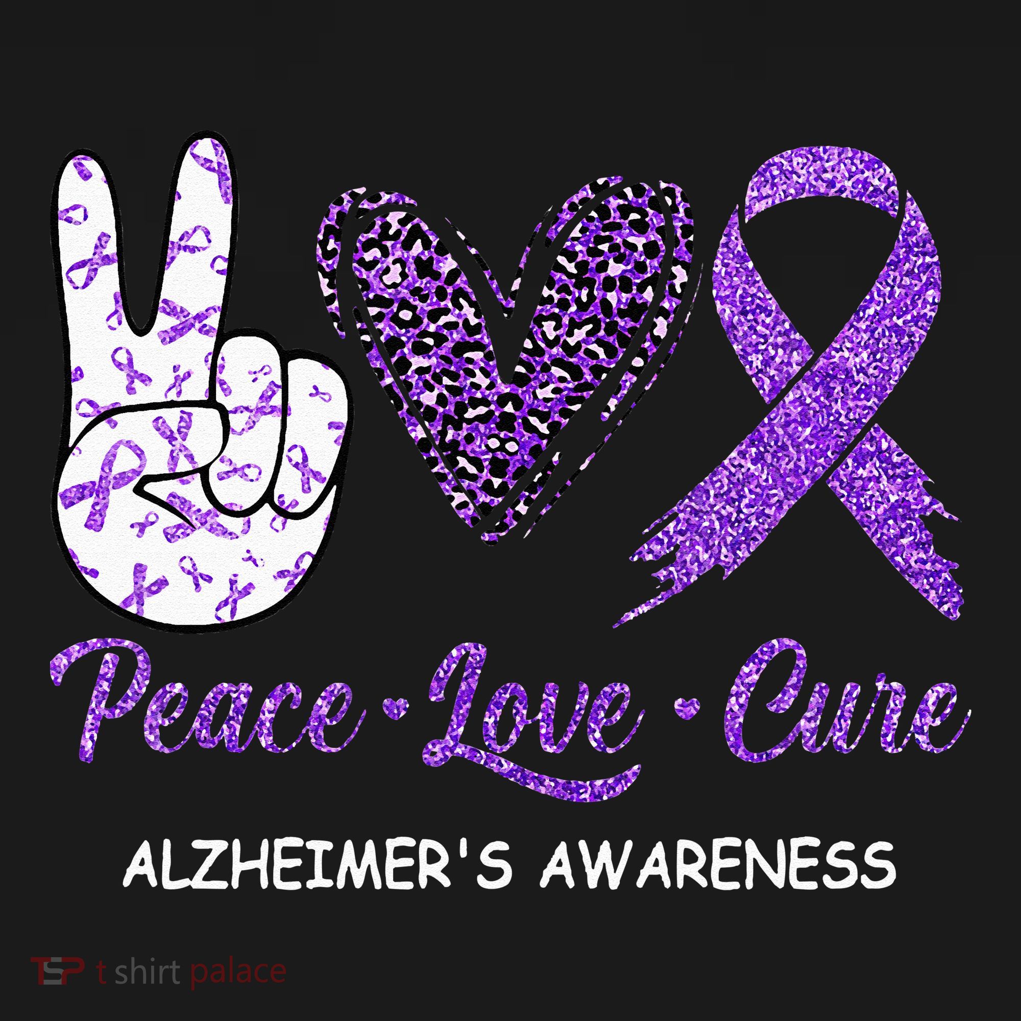 Alzheimers Awareness Peace Love Cure Leopard Bucket Hat