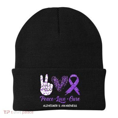 Alzheimers Awareness Peace Love Cure Leopard Beanie