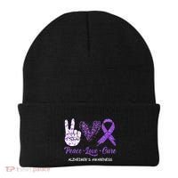 Alzheimers Awareness Peace Love Cure Leopard Beanie thumb 0