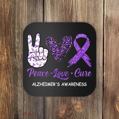 Alzheimers Awareness Peace Love Cure Leopard Coaster