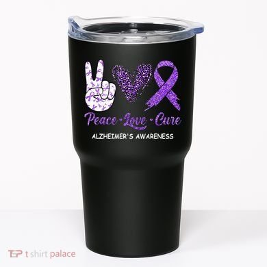 Alzheimers Awareness Peace Love Cure Leopard Tumbler