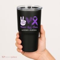 Alzheimers Awareness Peace Love Cure Leopard Tumbler thumb 2