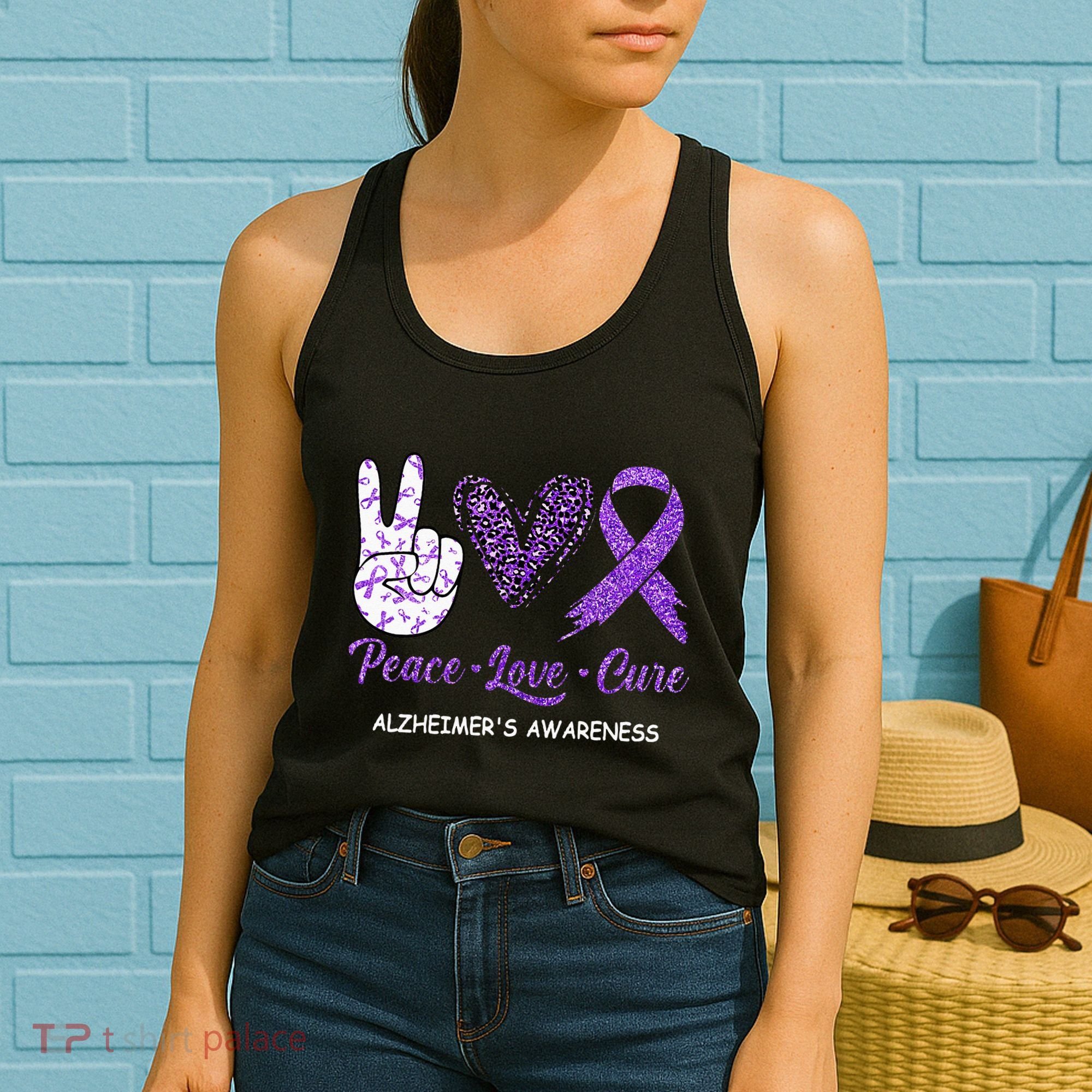 Alzheimers Awareness Peace Love Cure Leopard Women's Tank Top