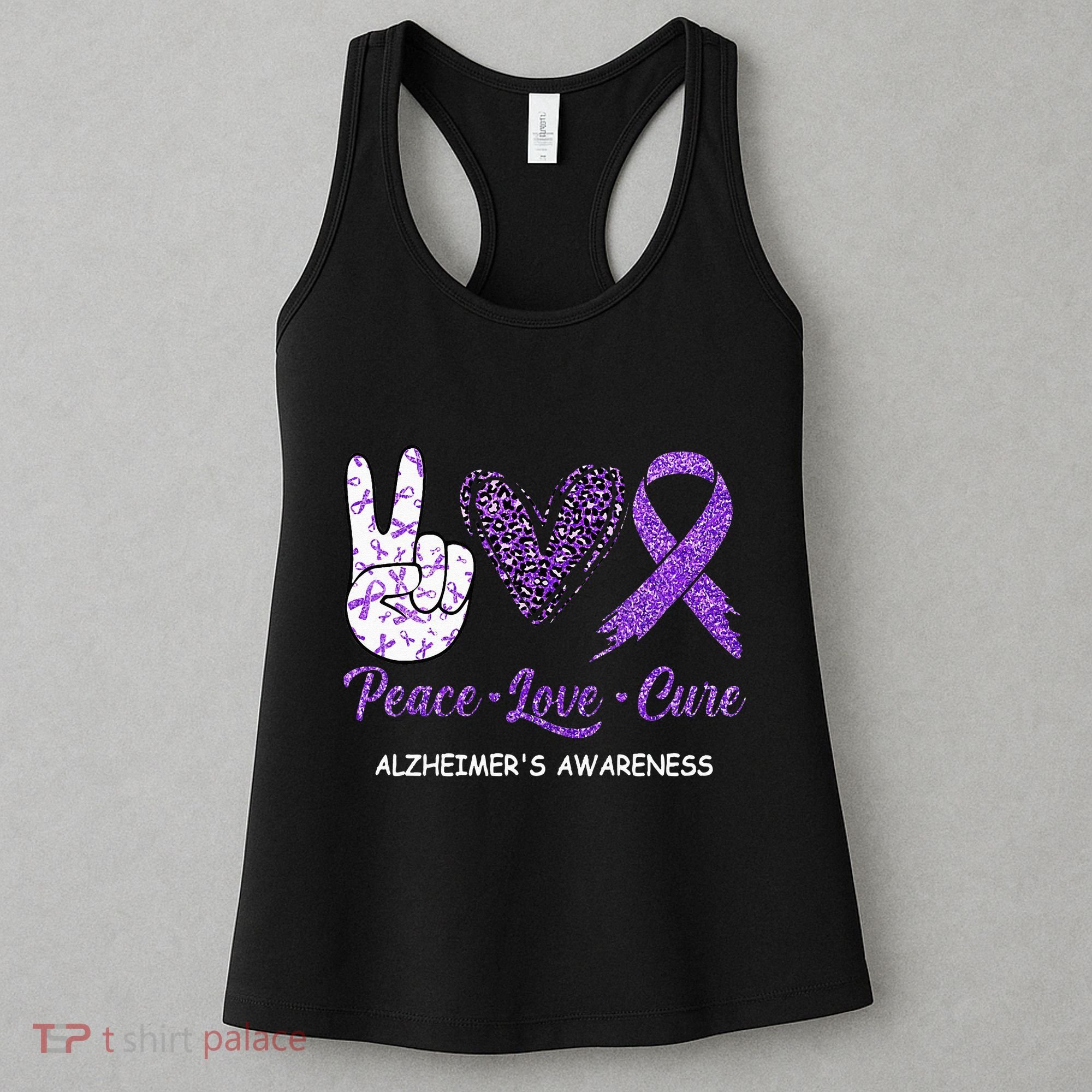 Alzheimers Awareness Peace Love Cure Leopard Women's Tank Top