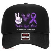 Alzheimers Awareness Peace Love Cure Leopard Hat thumb 0